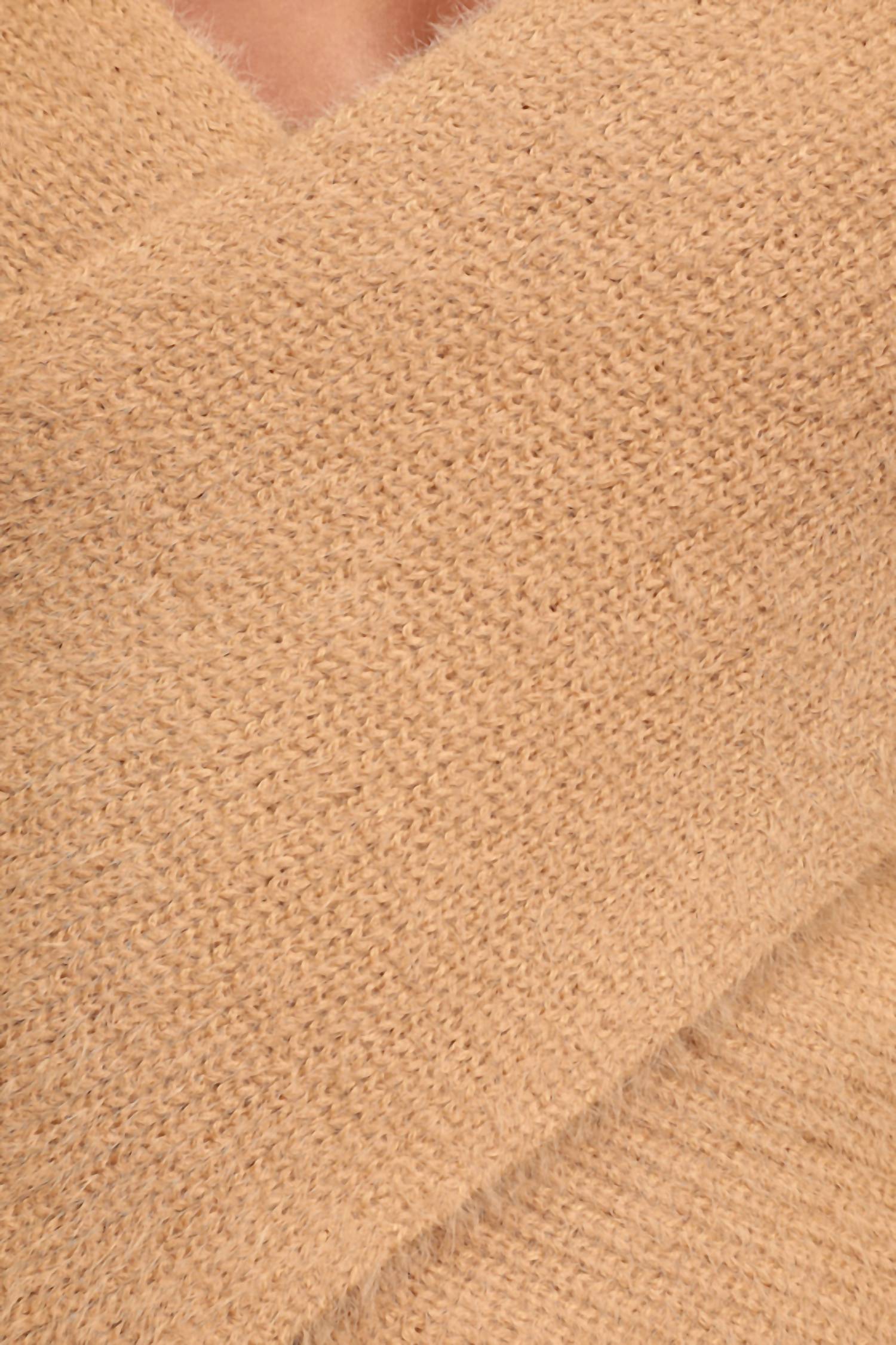 SAGE THE LABEL Marah Eyelash Knit Cross Front Sweater in tan - women's sweater - view 5