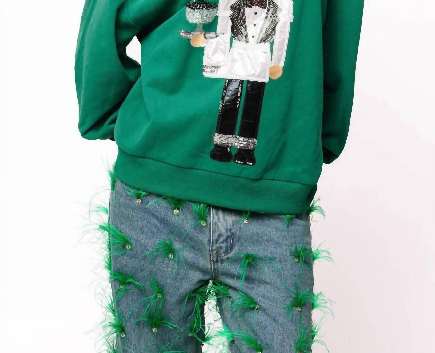 QUEEN OF SPARKLES Caviar Serving Nutcracker Sweatshirt in dark green - women's cardigan