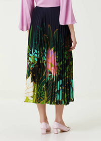Valentino - Patterned Pleated Midi Silk Skirt