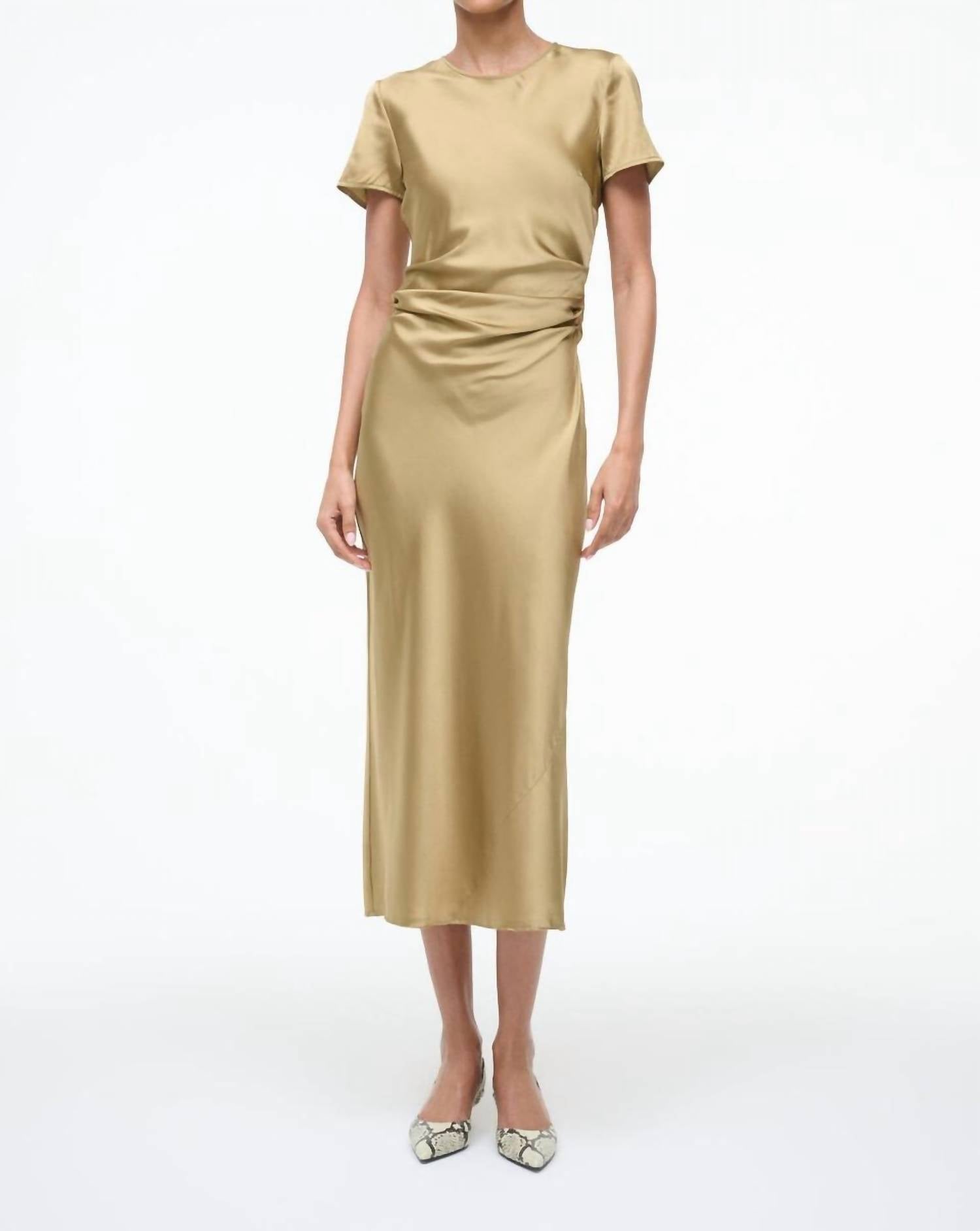 STAUD Marcel Silk Dress in antique - women's dress - detail view