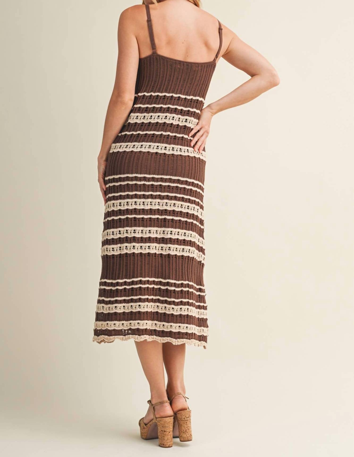 Mustard Seed Crochet Lace Inset Ribbed Dress in choco - women's dress - view 4