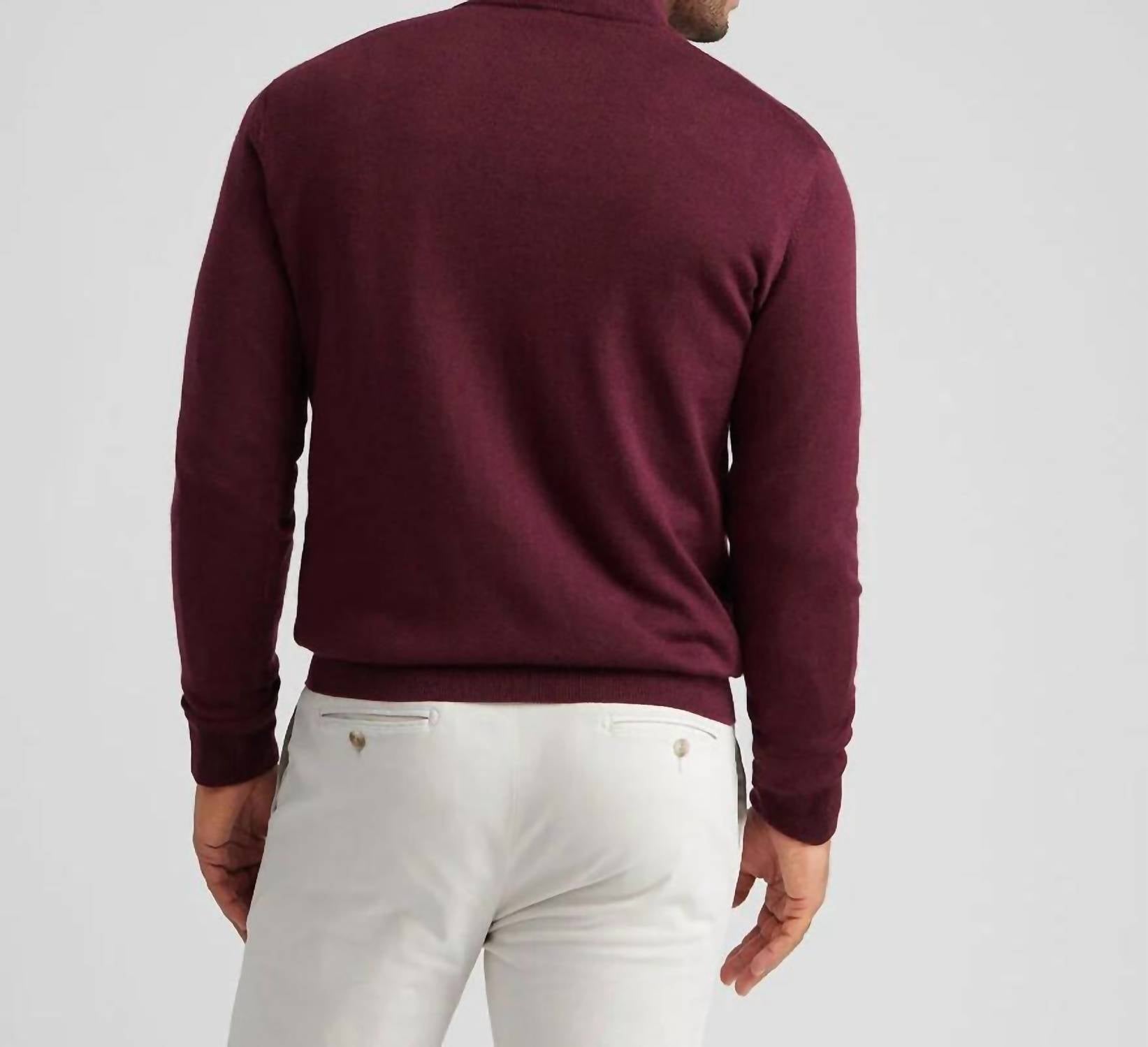 PETER MILLAR Autumn Crest Quarter Zip Sweater in autumn foliage - men's sweater - detail view