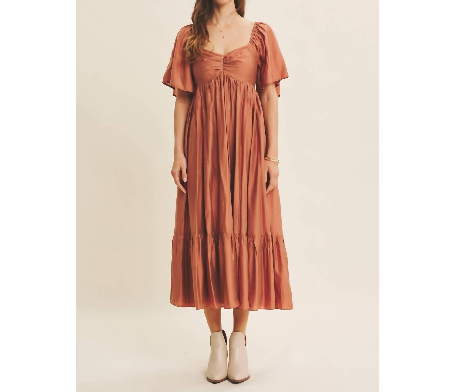 In February - Sweetheart Smocked Flowy Midi Dress