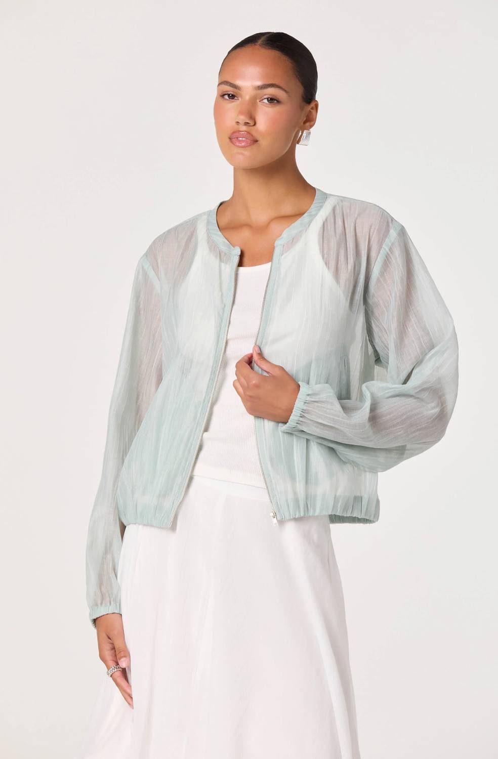 Astr - Aeva Sheer Chiffon Bomber Jacket