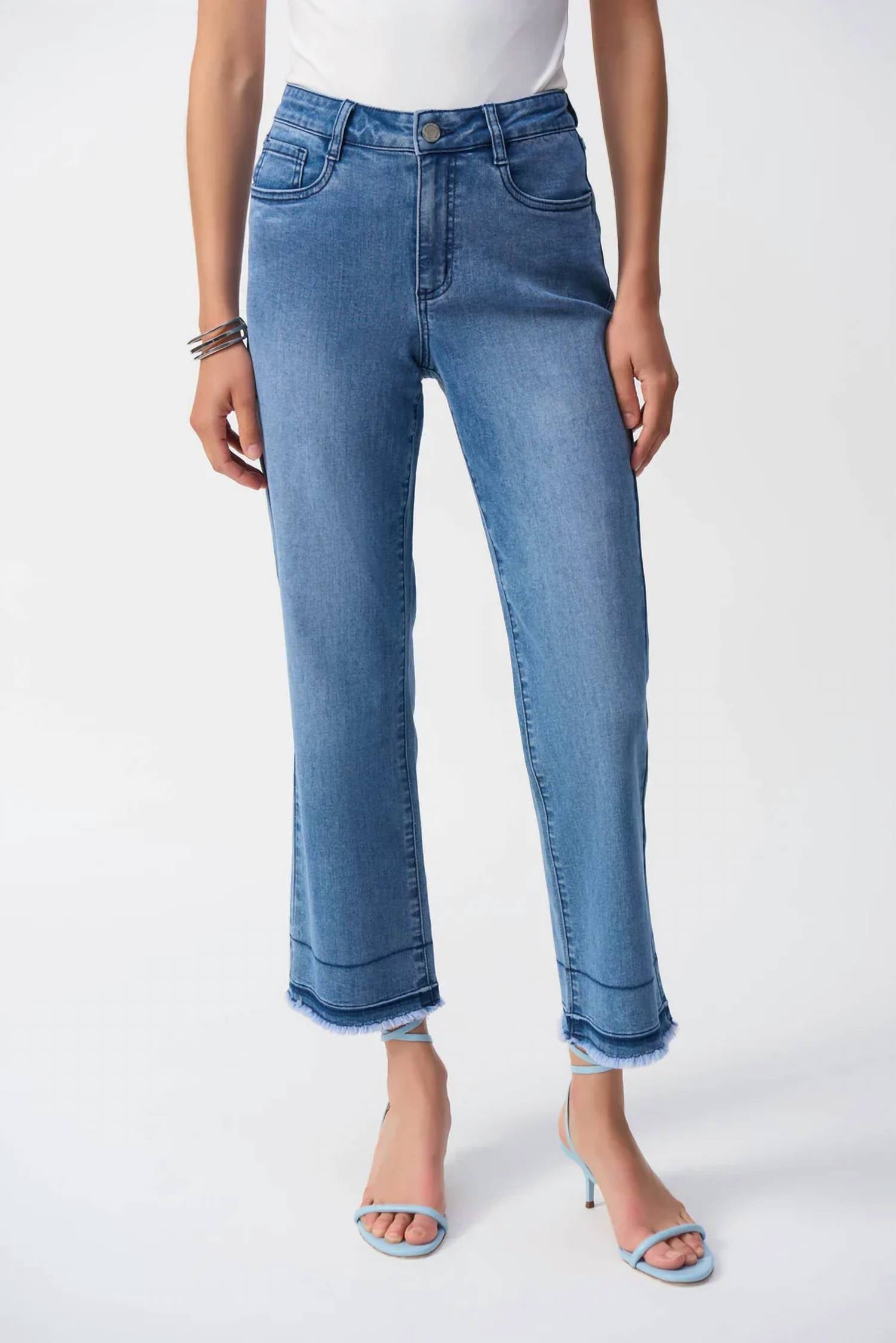 Joseph Ribkoff - Cropped Frayed Hem Jeans