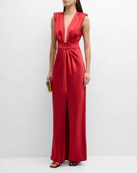 Ramy Brook - Quinn Pleated V-neck Satin Gown