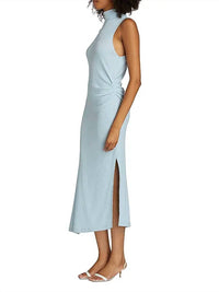 Ramy Brook Ximena Ruched Sleeveless Midi Dress in dream blue - women's dress - detail view