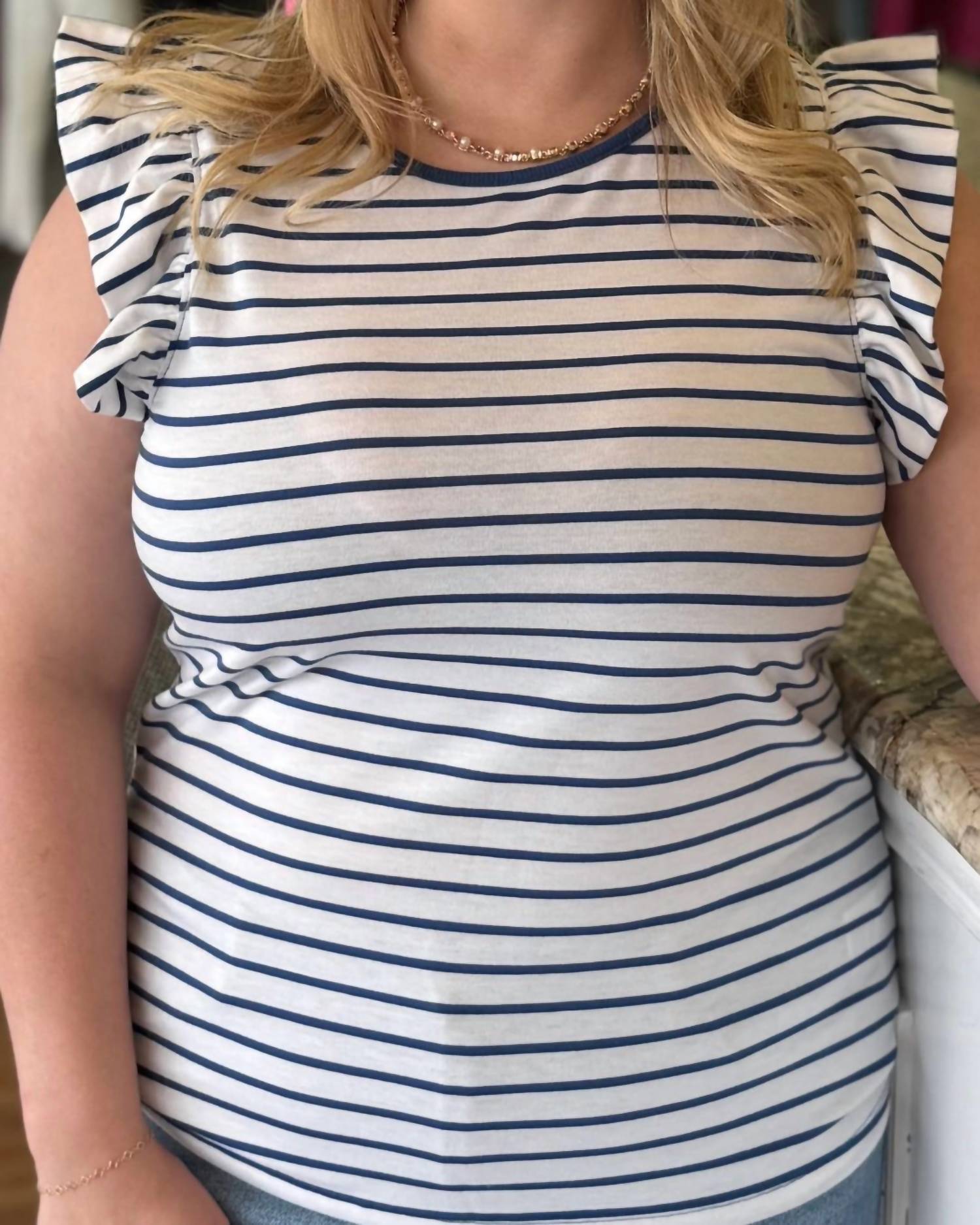 Another Love - Harbor Stripe Ruffle Sleeve Top
