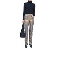 SIMKHAI Rae High Rise Ankle Skinny Pant in matte gold - women's jeans