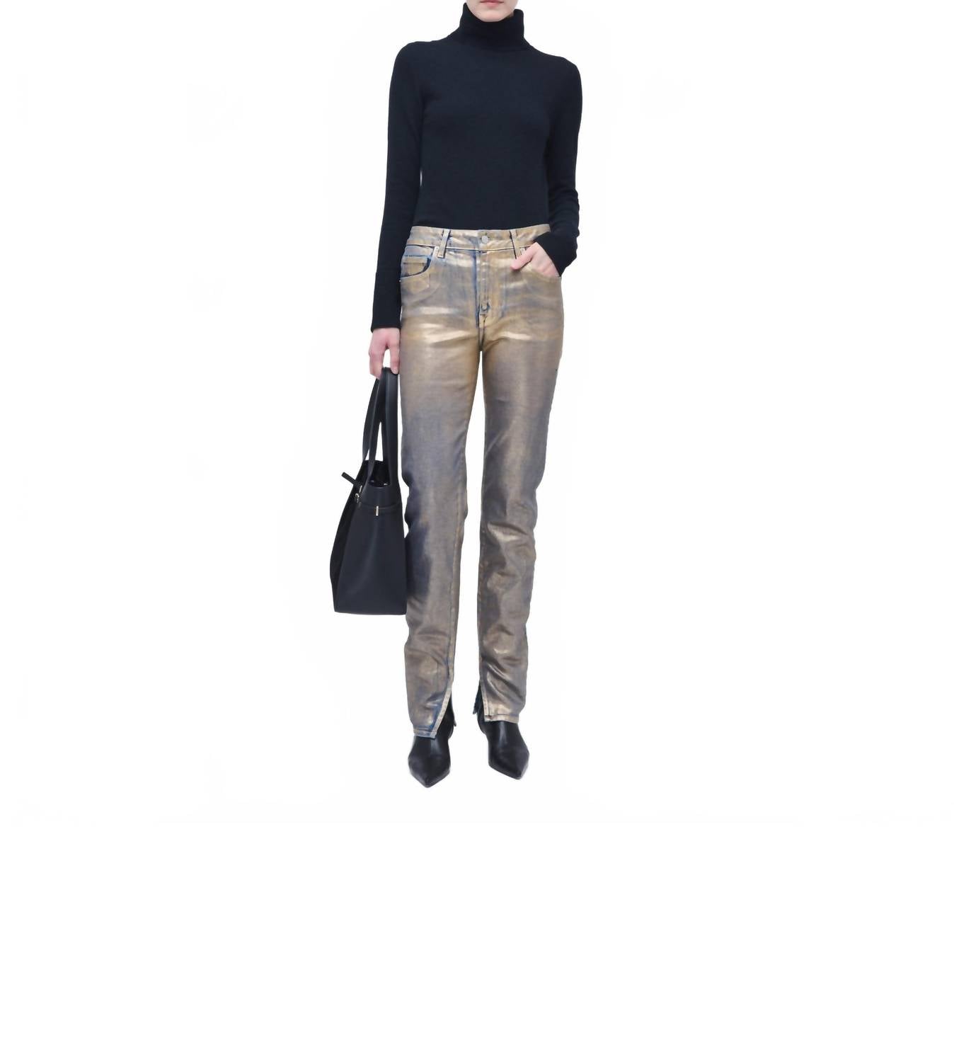 SIMKHAI Rae High Rise Ankle Skinny Pant in matte gold - women's jeans
