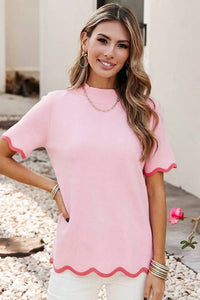 Little Daisy Closet - Mock Neck Solid Short Sleeve Sweater