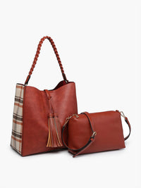 Jen & Co. - Women's Dina Plaid Contrast Tote With Tassel And Removable Crossbody Pouch