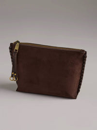 Shiraleah Piper Zip Pouch in chocolate suede - women's bag - detail view