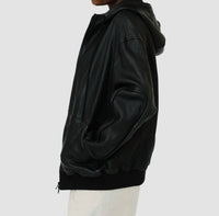 Tibi - Pebbled Leather Zip Up Hoodie Jacket
