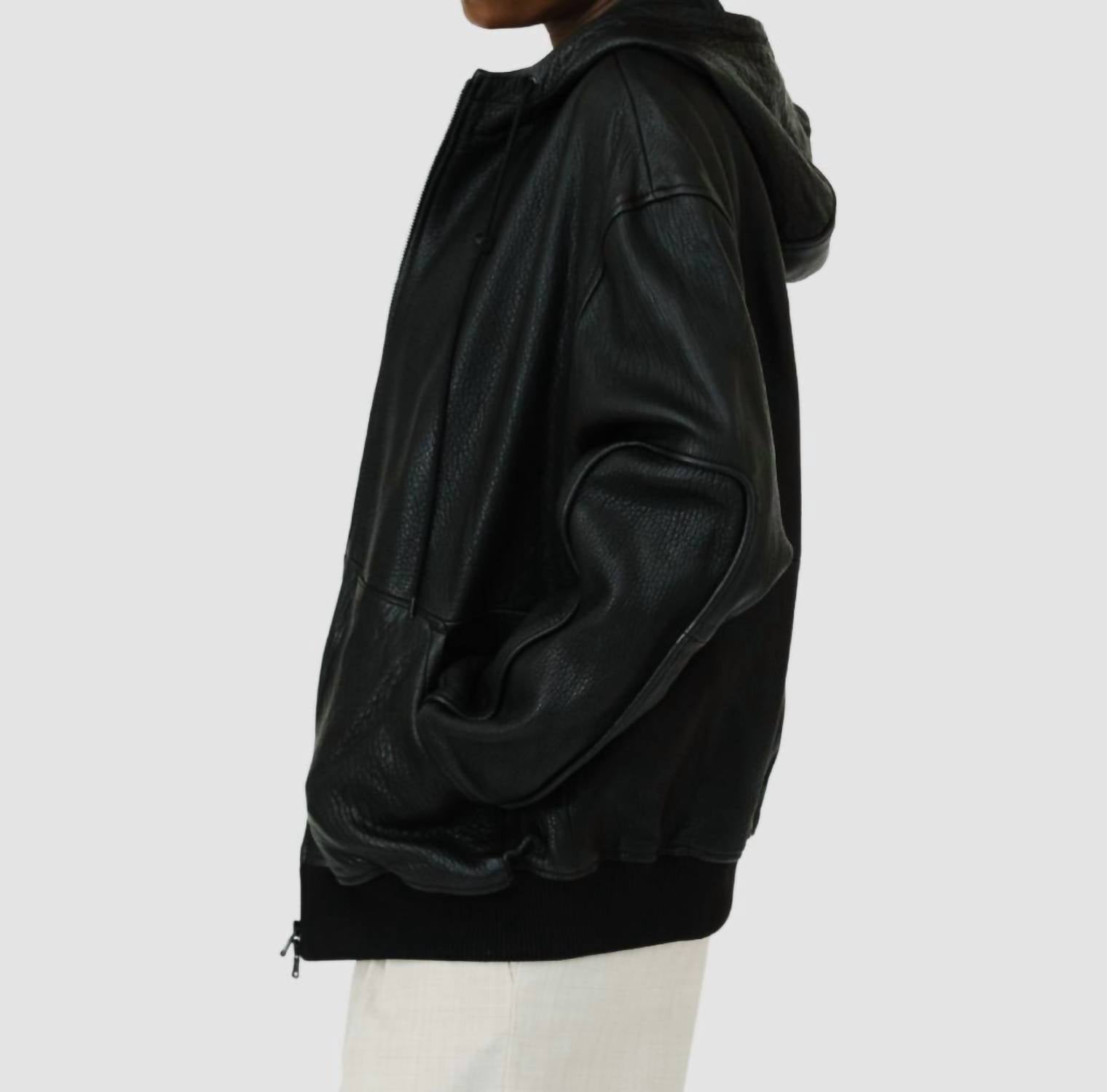 Tibi - Pebbled Leather Zip Up Hoodie Jacket