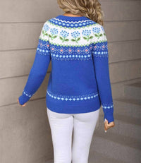 Anna-Kaci - Floral Fair Isle Knit Sweater