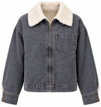 Mystree - Faux Fur Collar Denim Blouson Jacket