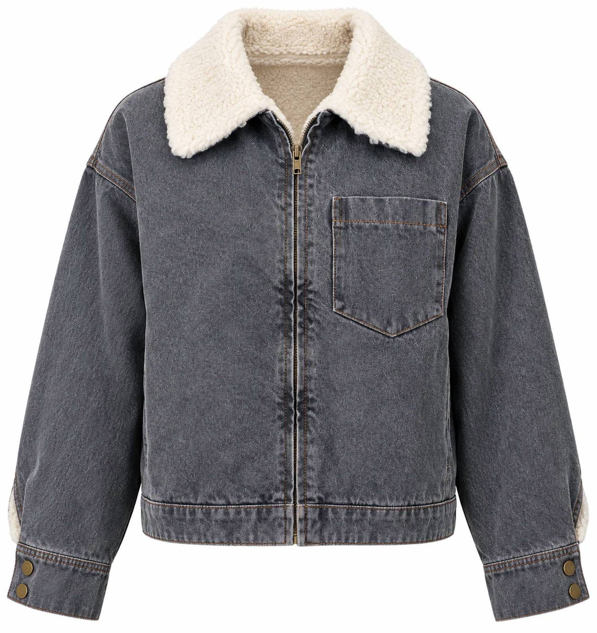Mystree - Faux Fur Collar Denim Blouson Jacket