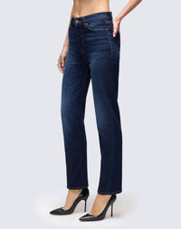 RE/DONE Twisted Stove Pipe Jeans in dark lady blue - women's jeans