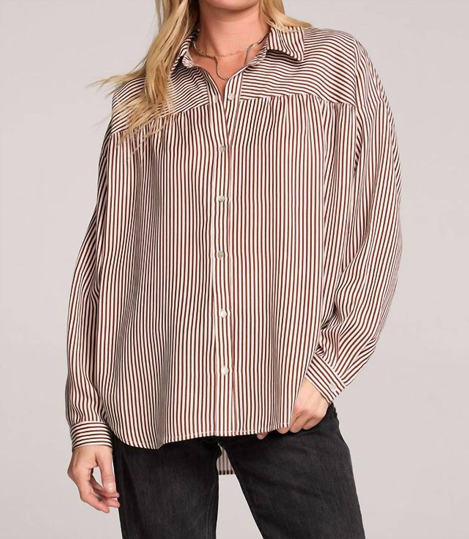 saltwater LUXE Isadora Long Sleeve Top in chocolate - women's shirt