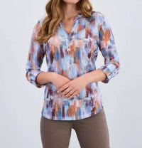 Fdj - Abstract Print Roll Sleeve Top
