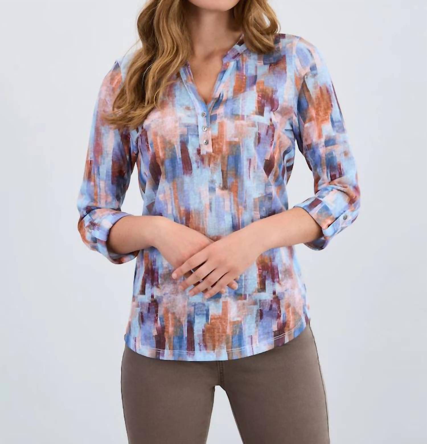 Fdj - Abstract Print Roll Sleeve Top