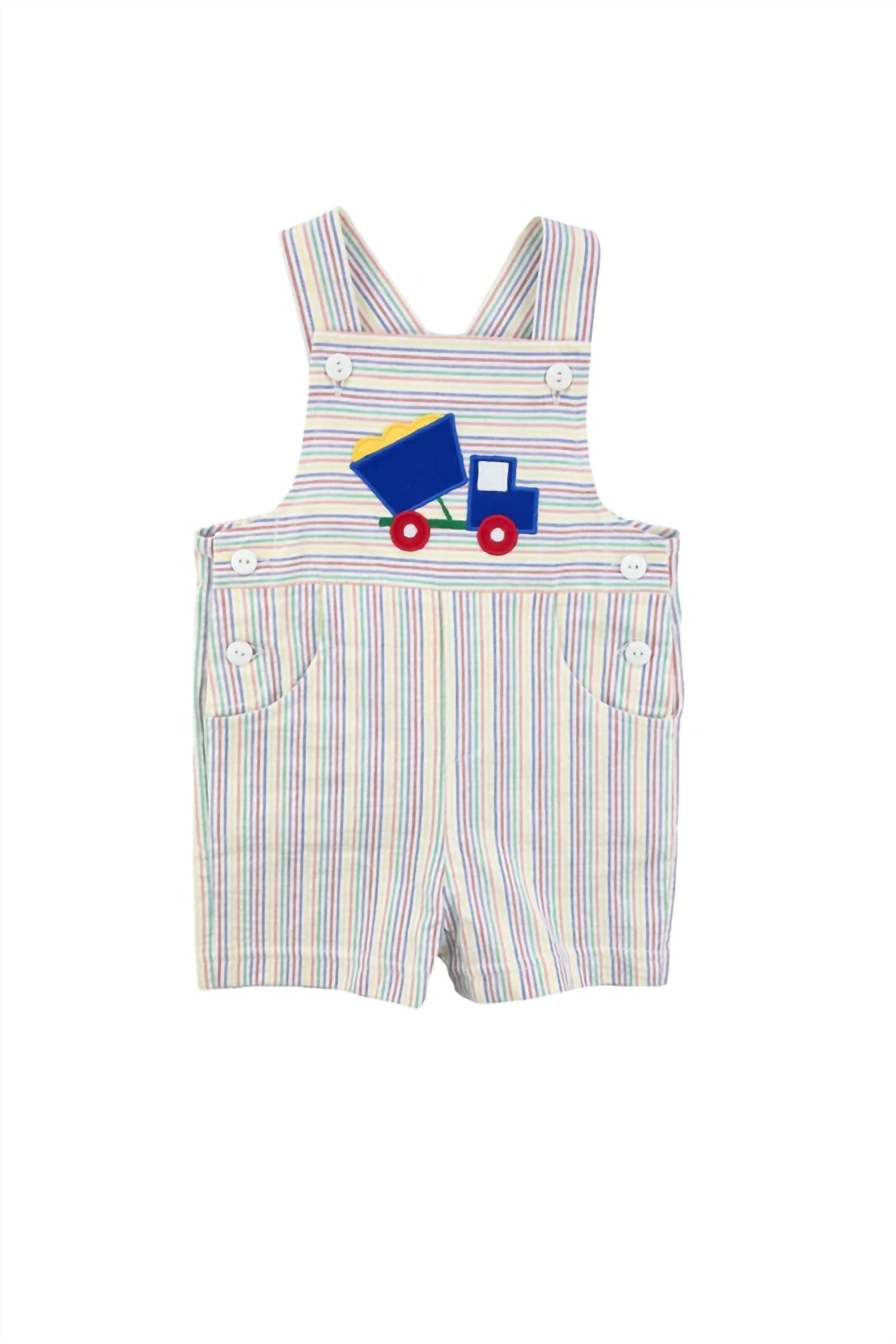 Florence Eiseman Kid's Dump Truck Stripe Seersucker Shortall in multicolor - kids' item