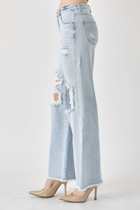RISEN High Rise Distressed Wide Leg Dad Jeans in light - women's jeans - view 4