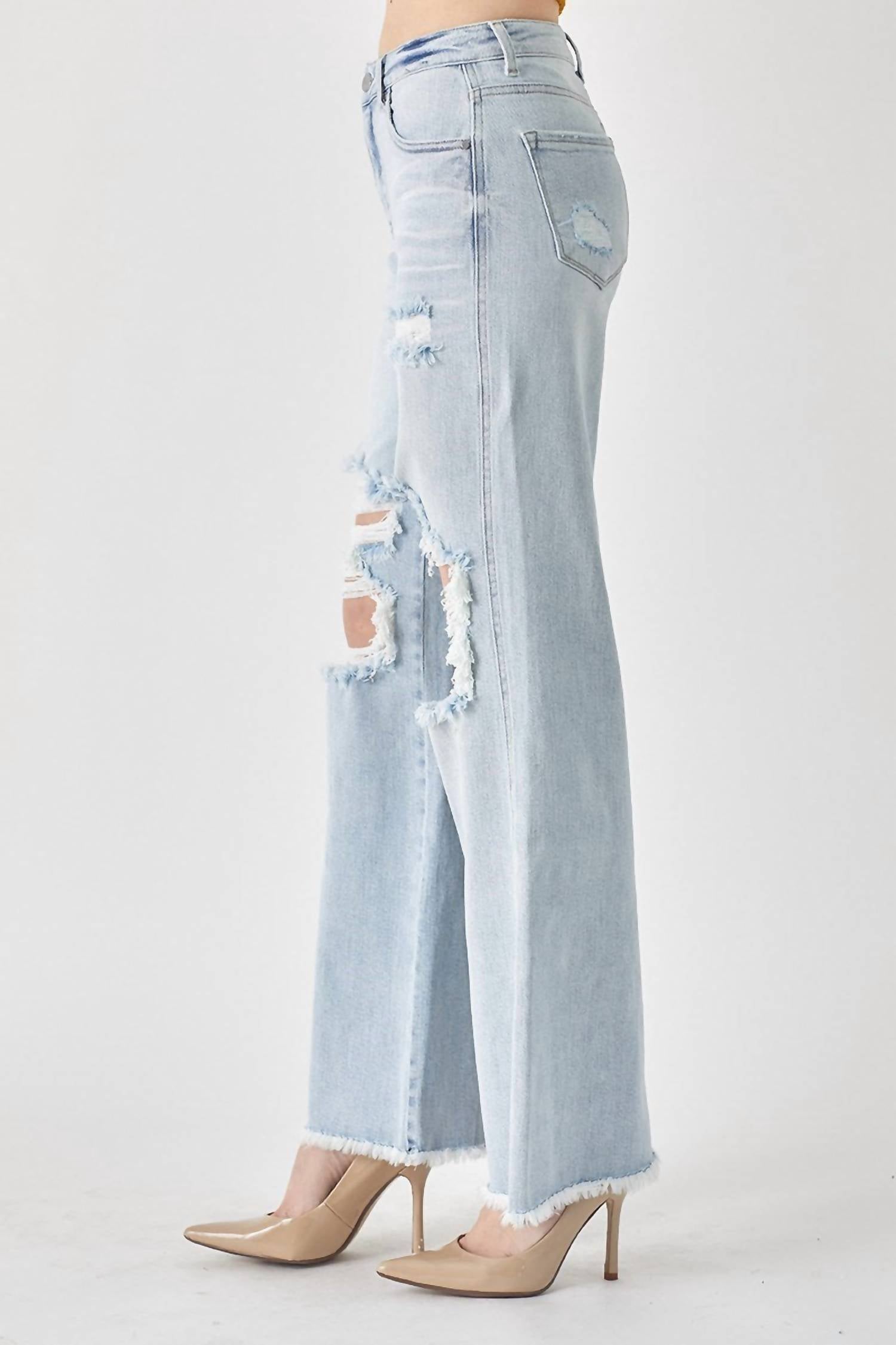 RISEN High Rise Distressed Wide Leg Dad Jeans in light - women's jeans - view 4