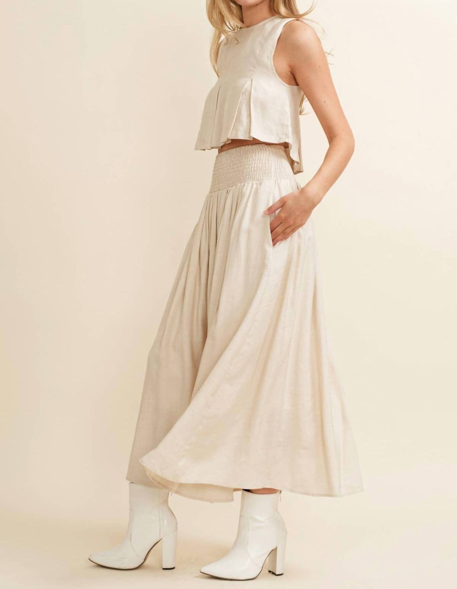 Cloud Ten Smocked Midi Skirt in cream - women's skirt - view 5
