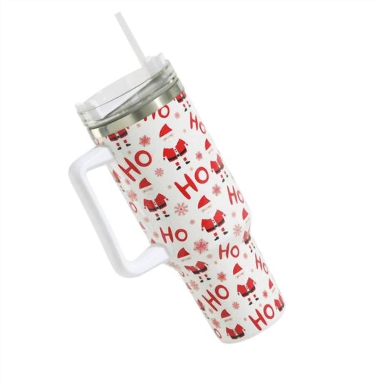 Judson & Co. - Ho Ho Ho Santa Printed 40 Oz Double Wall Stainless Tumbler With Handle