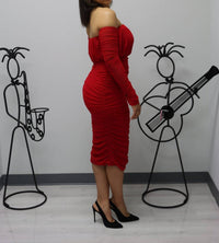Cameo - Nicole's Ruched Off Shoulder Midi Dress