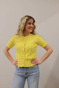 Entro - Cable Knit Short Sleeve Button Front Knit Cardigan