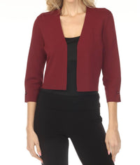 Joseph Ribkoff Pearl Accent Three Quarter Sleeve Cropped Cardigan in merlot - women's cardigan