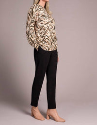 Tribal - Lightweight Printed Long-sleeve Funnel Neck Sweater