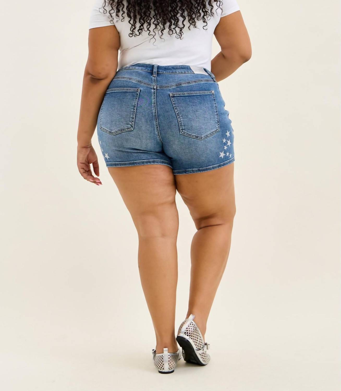 Judy Blue High Waist Star Splatter Slim Denim Short in blue - women's shorts - view 8