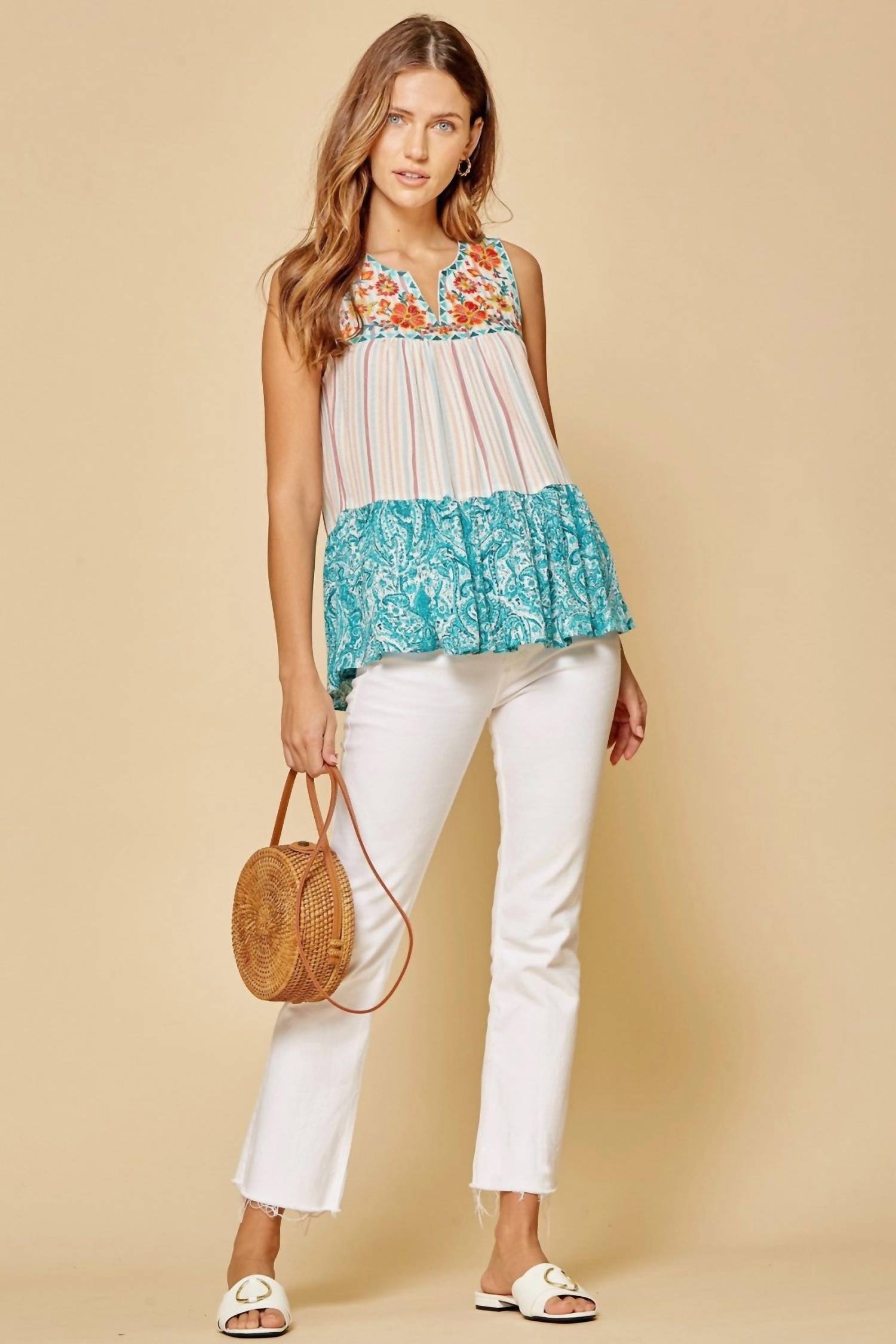 Andree By Unit - Mix Media Embroidered Top