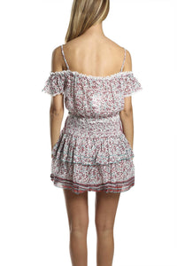 Poupette St Barth Mini Honey Top Blouse in white pink cotton tropical - women's blouse - detail view