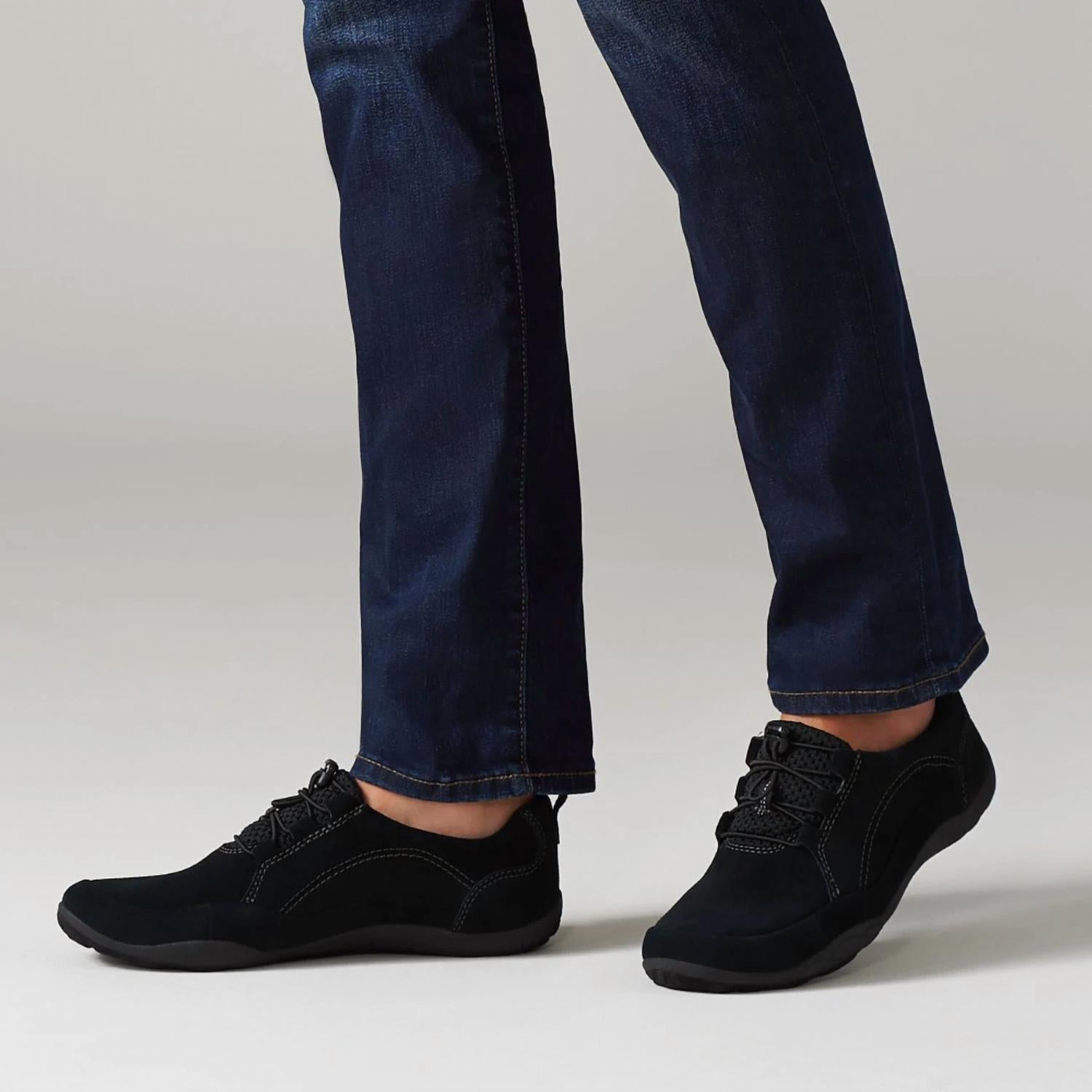 Clarks Women's Haley Rhea Is A Comfortable Slip-on Sneaker in black suede - women's sneaker - alternate view