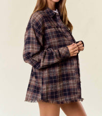 Doe And Rae - Plaid Flannel Shirt With Frayed Detail