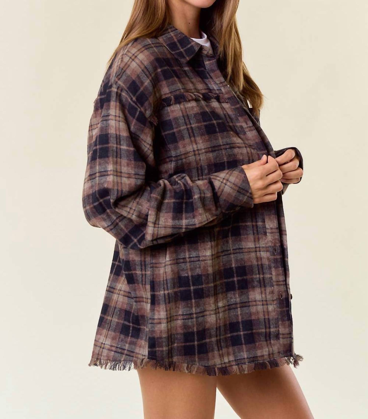Doe And Rae - Plaid Flannel Shirt With Frayed Detail