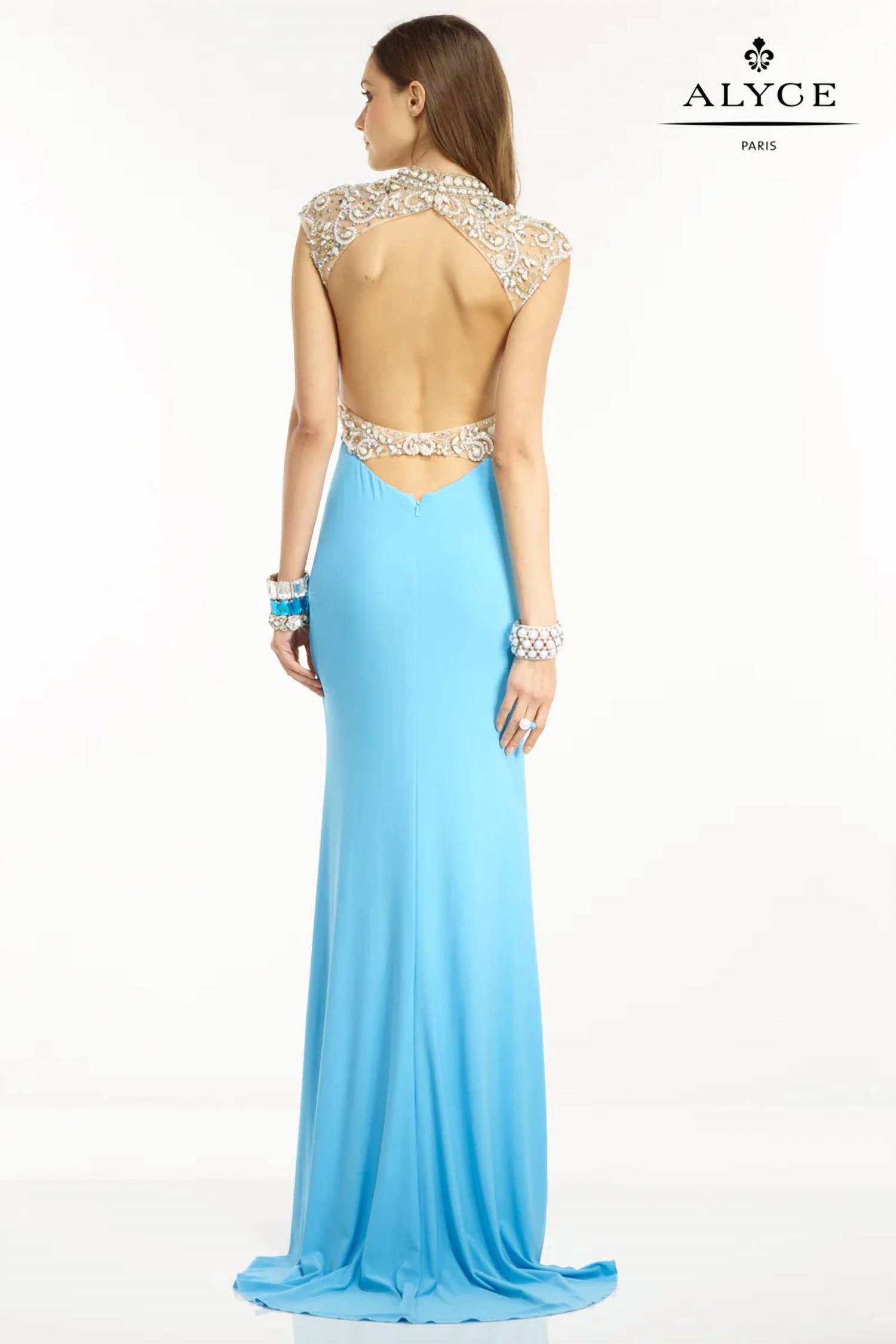 Alyce Paris - Long jersey knit pearls rhinestone Dress