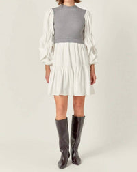 English Factory - Vivian Mixed Media Knit Mini Dress