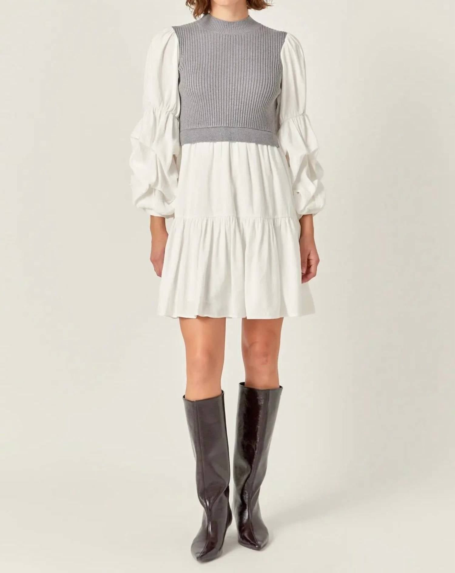 English Factory - Vivian Mixed Media Knit Mini Dress
