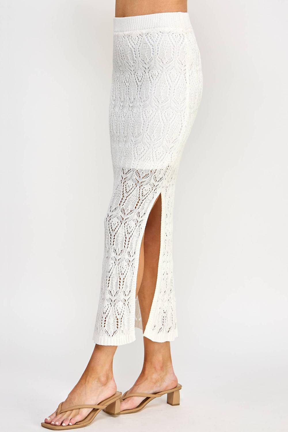 ELLISON Women's Openwork Knit Skirt in cream - women's skirt - view 4