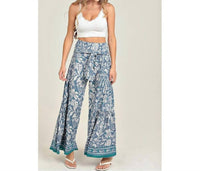 ANGIE Women's Floral Tie Waist Wide Leg Pants in blue - women's pants - alternate view