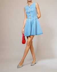 Blue B Jeweled Button Denim Flare Dress in light wash - women's dress - view 6