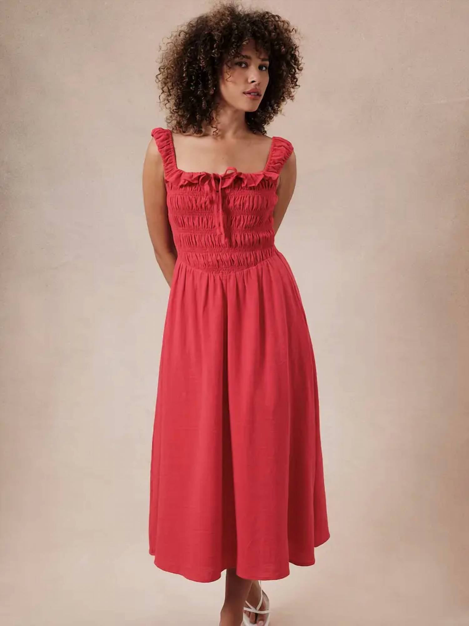 Sunday Edition - Smocked Sleeveless Midi Dress