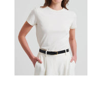 Patrick Assaraf Short Sleeve Iconic Fitted Crew Top in chalk - women's t-shirt - detail view