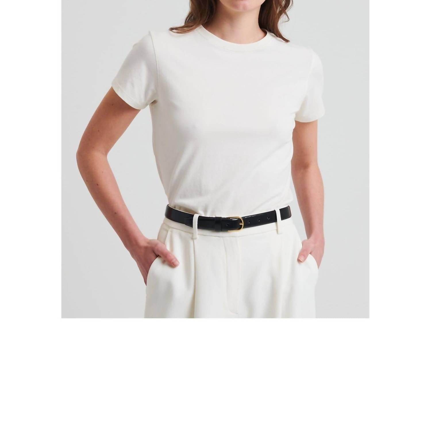 Patrick Assaraf Short Sleeve Iconic Fitted Crew Top in chalk - women's t-shirt - detail view